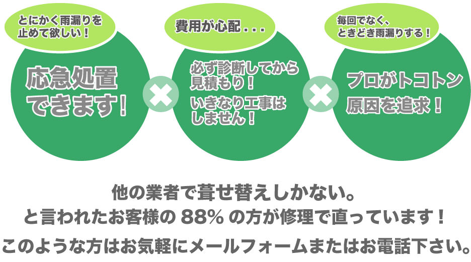 とにかく雨漏りを止めて欲しい! 費用が心配 毎回でなく、ときどき雨漏りする!